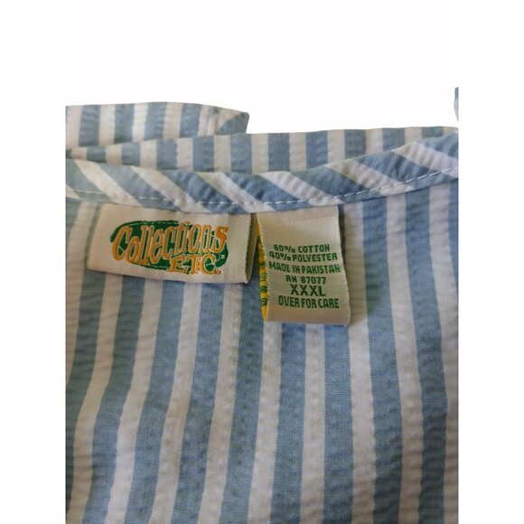 Vintage Collections Blue White Striped Seersucker House Dress Robe Size XXXL 3Xl - Picture 11 of 14